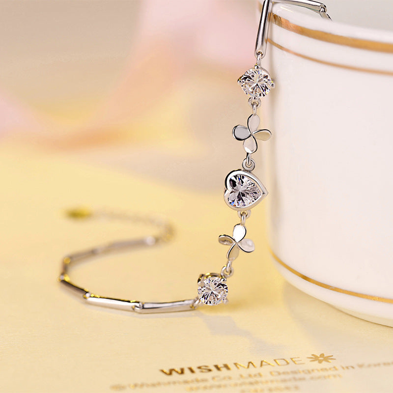 S925 Sterling Silver Heart & Clover Bracelet Aura Rene
