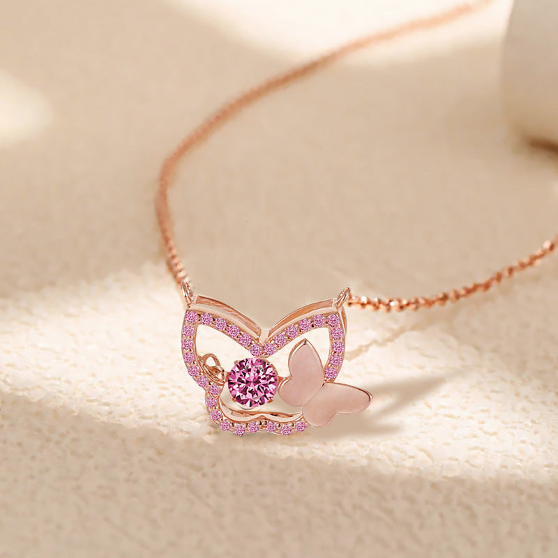 S925 Rose Gold Butterfly and Crystal Necklace