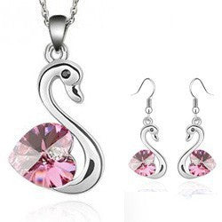 Crystal Swan Necklace & Earrings Jewelry Set for Women Aura Rene