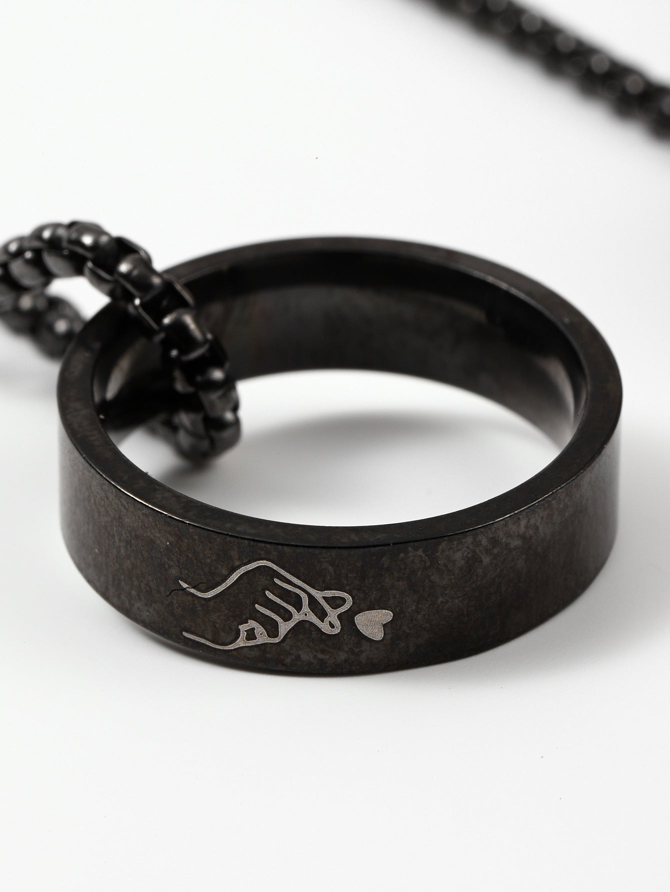 Engraved Stainless Steel Ring Necklace Set for Couples Aura Rene