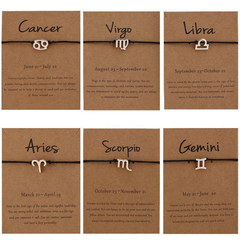 Zodiac Sign Adjustable Rope Bracelet Aura Rene