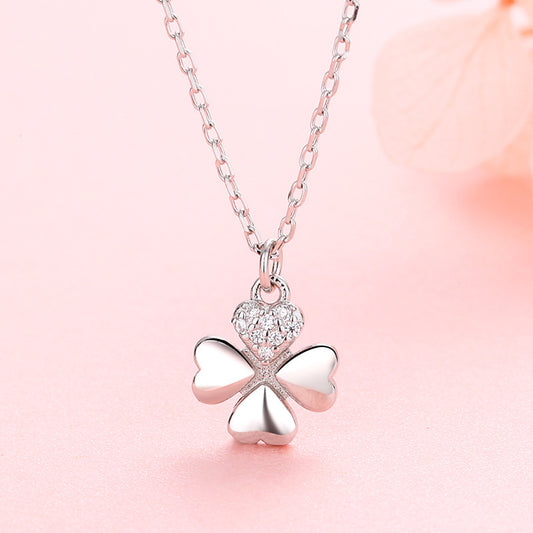 Clover Heart Necklace — Sterling Silver Crystal Pendant