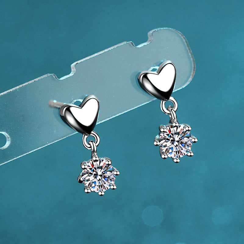 S925 Heart-Shaped Moissanite Drop Earrings Aura Rene