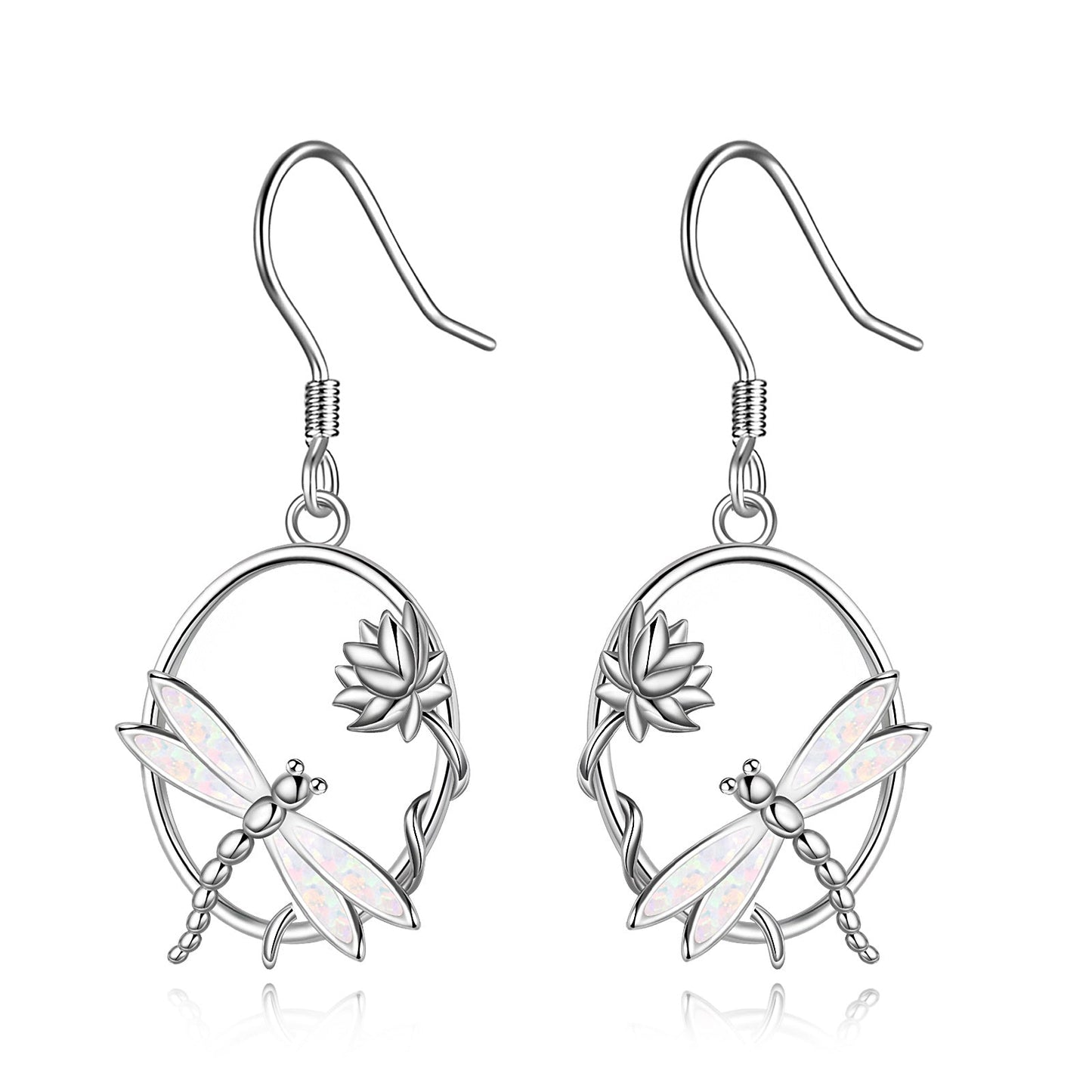 S925 Opal Dragonfly and Lotus Drop Earrings Aura Rene