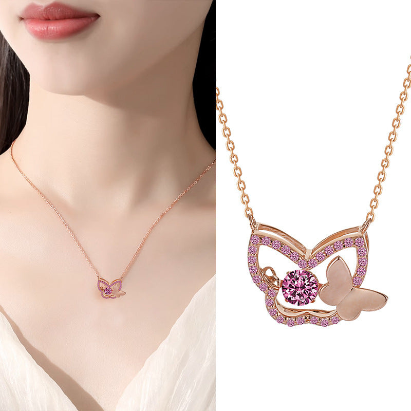 S925 Rose Gold Butterfly and Crystal Necklace