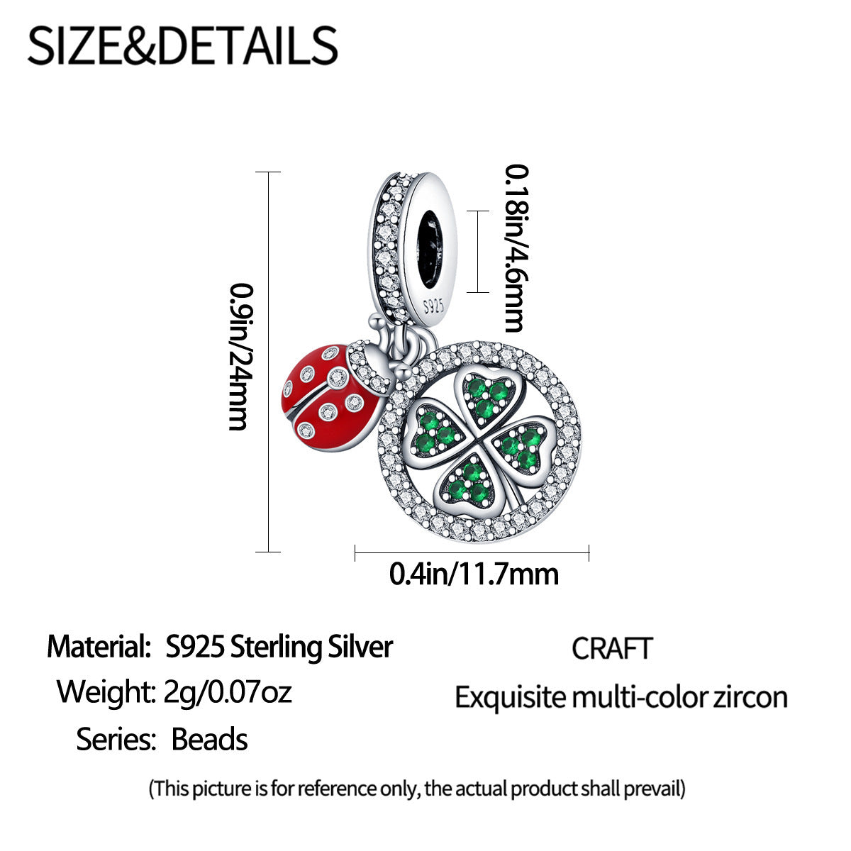 S925 Ladybug and Clover Drop Charm