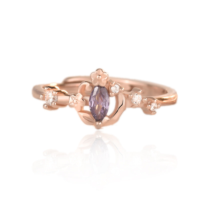 S925 Adjustable Rose Gold Crystal Ring Aura Rene