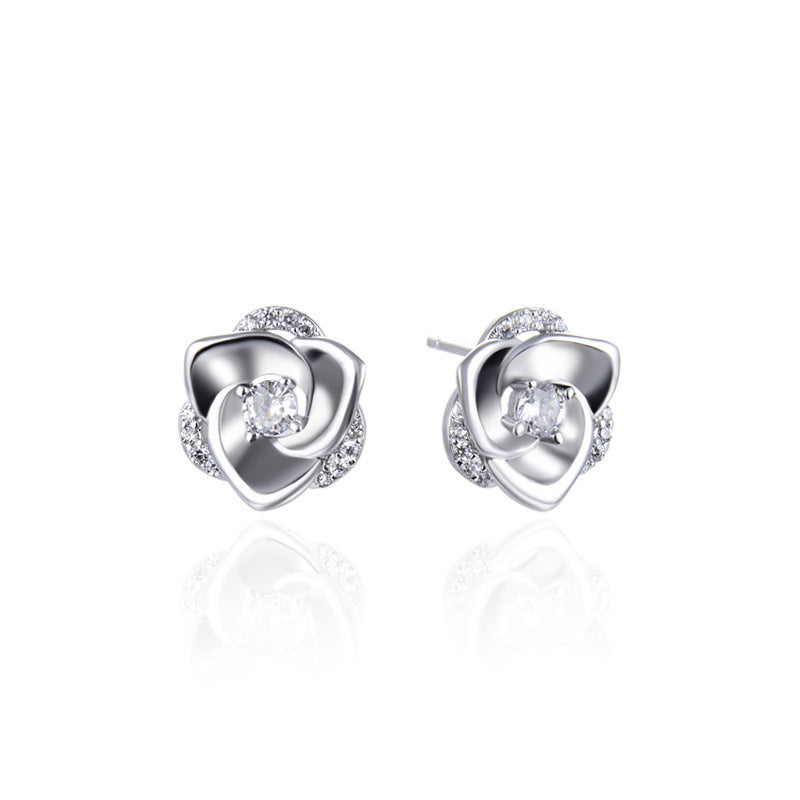 S925 Silver Rose-Shaped Stud Earrings Aura Rene