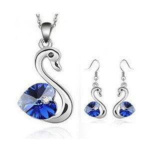 Crystal Swan Necklace & Earrings Jewelry Set for Women Aura Rene