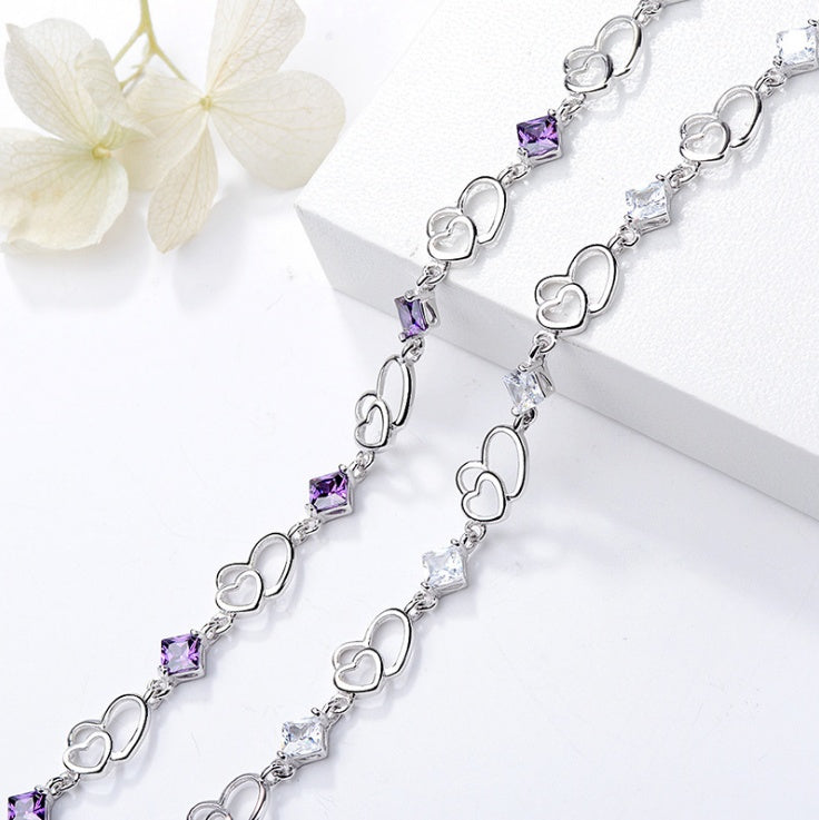 S925 sterling silver bracelet double heart amethyst bracelet Aura Rene