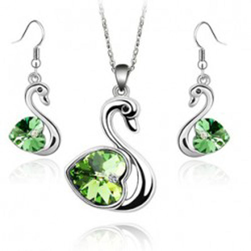 Crystal Swan Necklace & Earrings Jewelry Set for Women Aura Rene