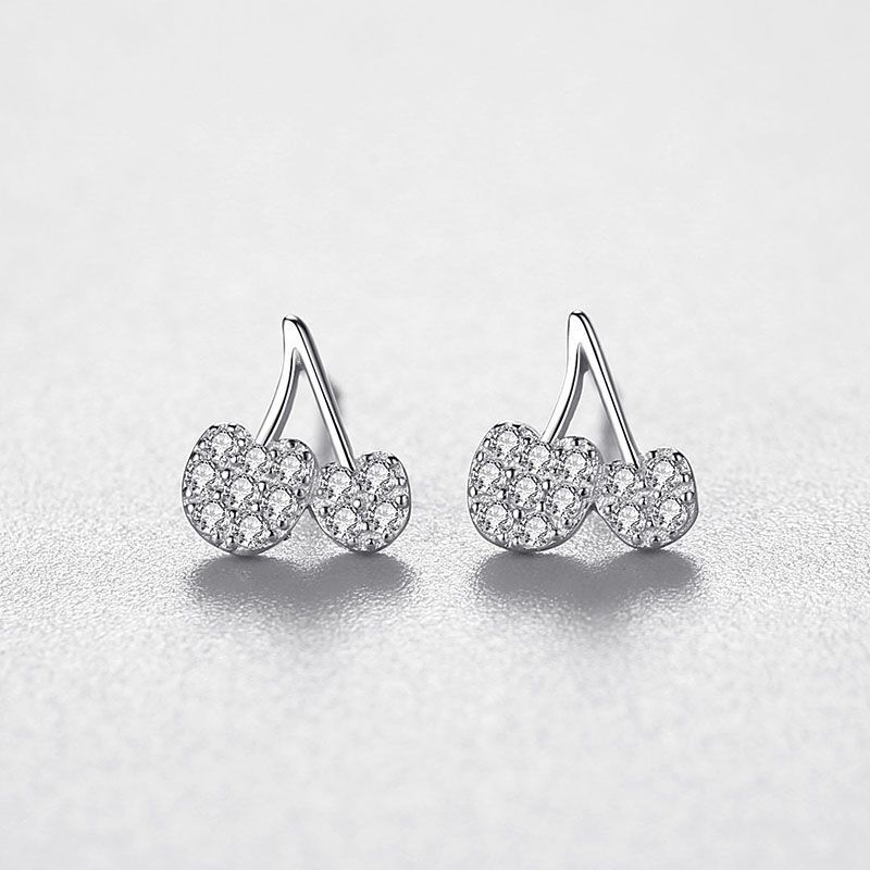 Sterling Silver Cherry Zircon Stud Earrings