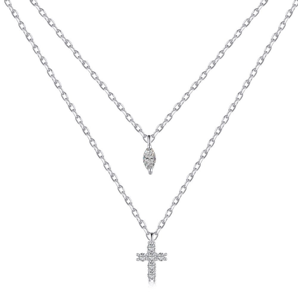 Two silver necklaces with pendants on a white background