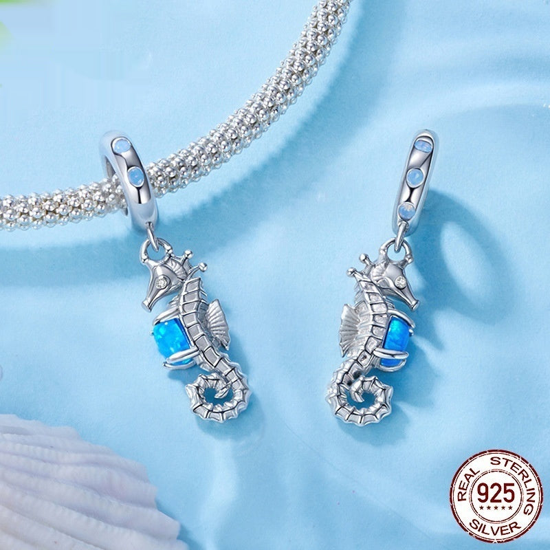 Ocean Spirit Seahorse Charm — Sterling Silver and Blue Crystal Pendant