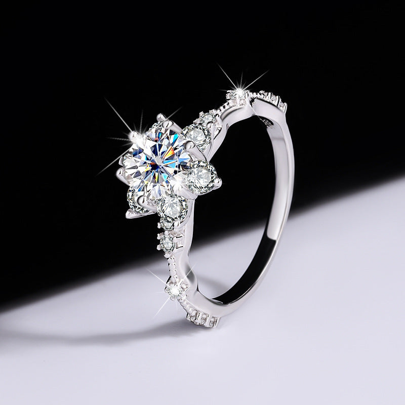 Floral Crown Moissanite Ring — Sterling Silver Bloom of Light