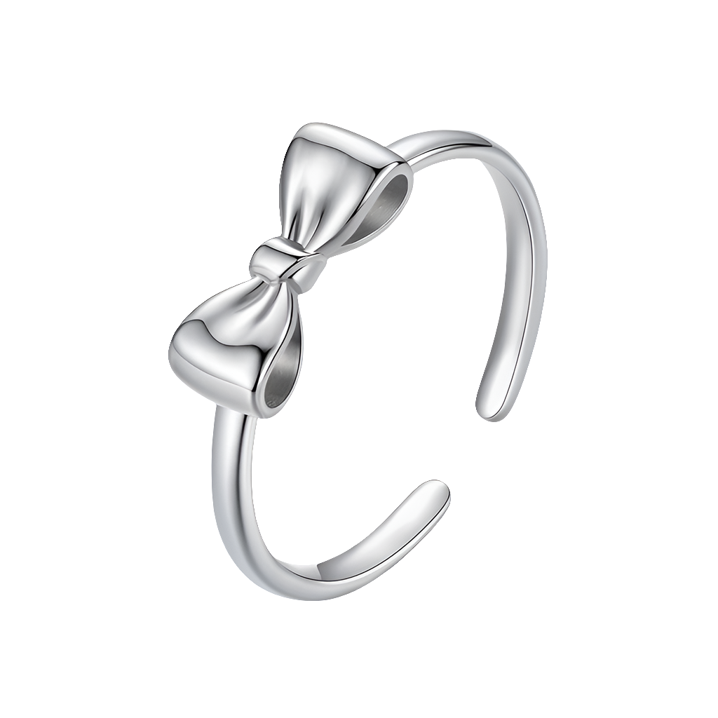 Silver bow-shaped ring on a white background