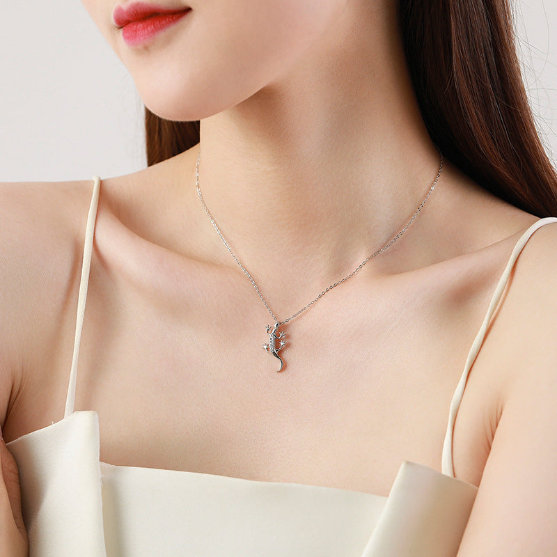 S925 Gecko Necklace with Pavé Inlay