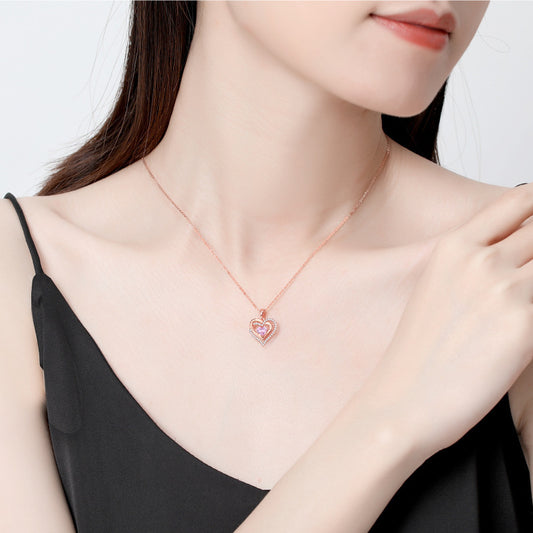 Crystal Heart Pendant Necklace — Sterling Silver Color Options
