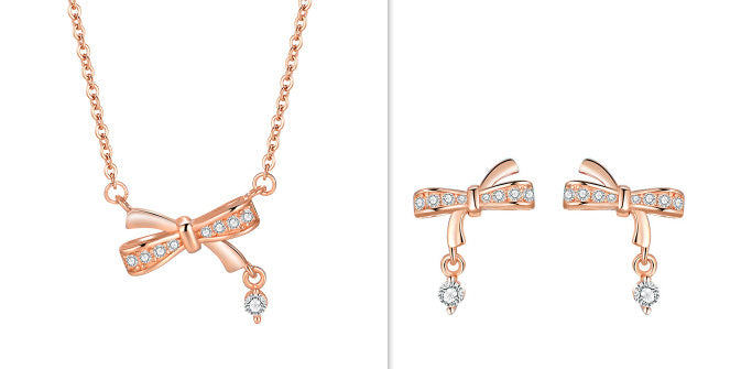 S925 Bow Necklace and Earrings Set