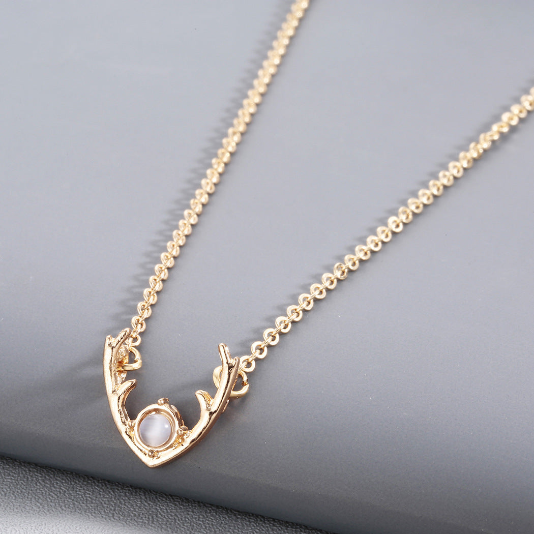 Minimalist Elk Antler Necklace in Gold or Silver Aura Rene