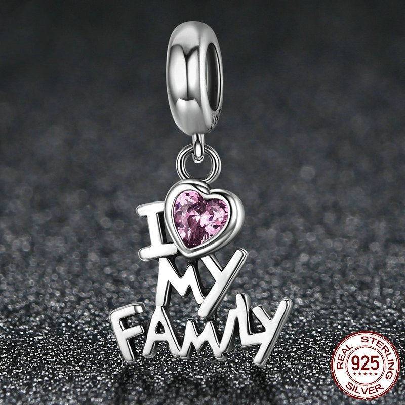 S925 I Love My Family Charm