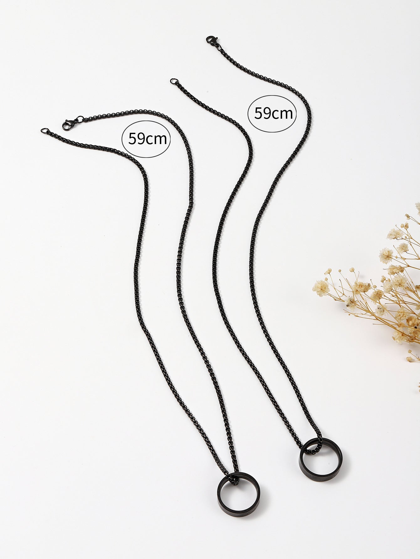Engraved Stainless Steel Ring Necklace Set for Couples Aura Rene