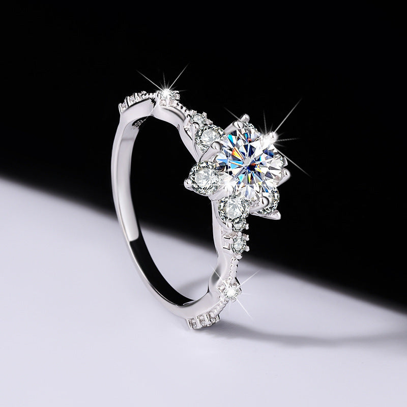 Floral Crown Moissanite Ring — Sterling Silver Bloom of Light