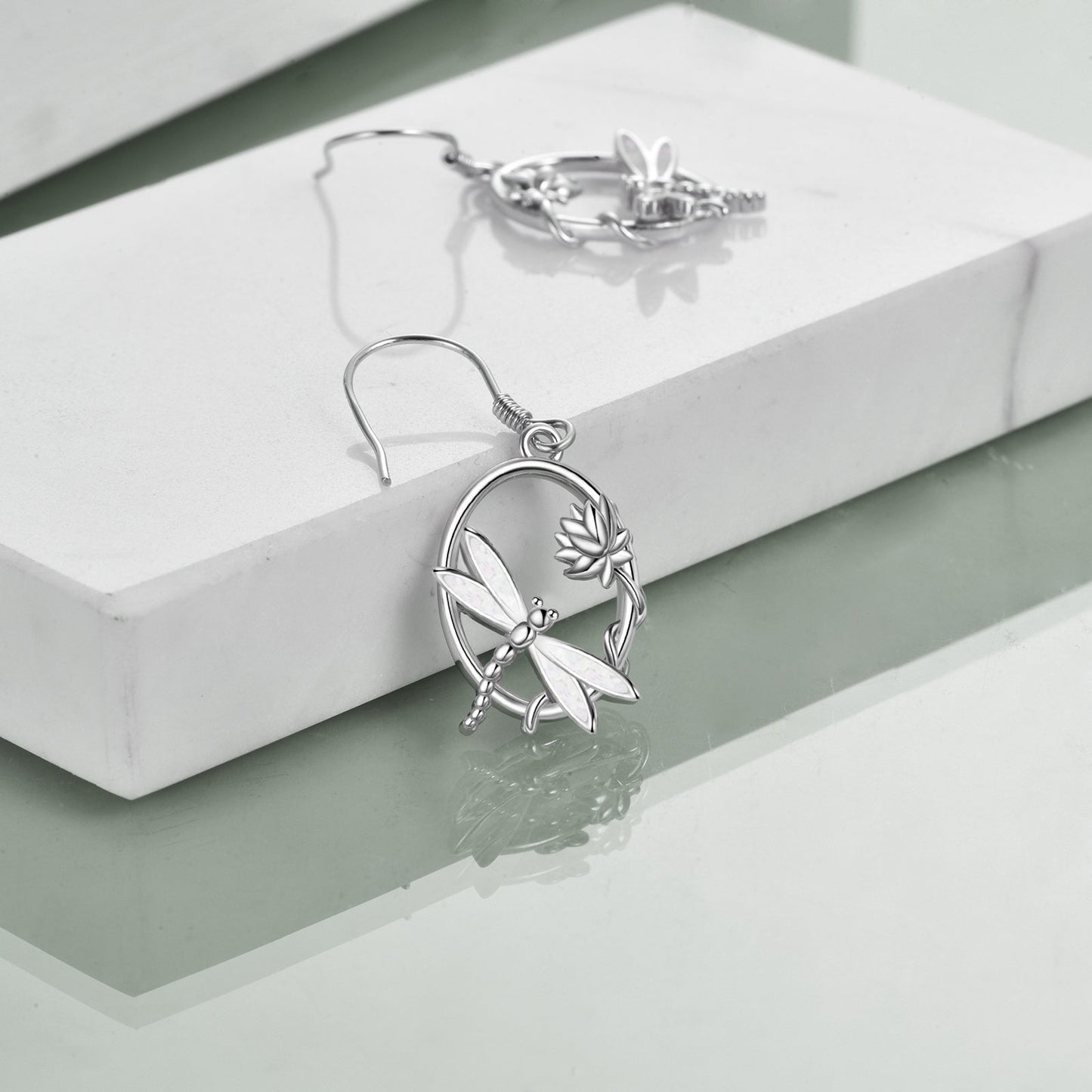 S925 Opal Dragonfly and Lotus Drop Earrings Aura Rene
