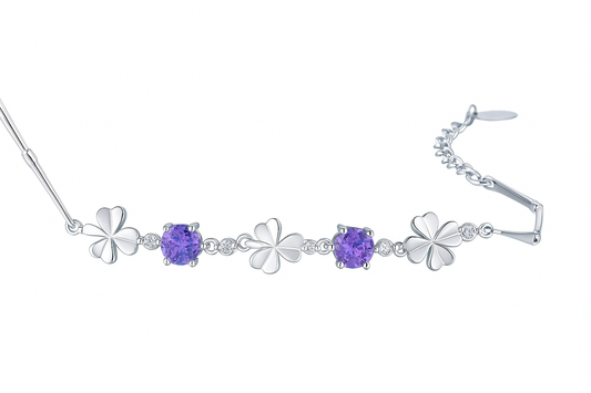 Clover Crystal Bracelet — Sterling Silver Link Design