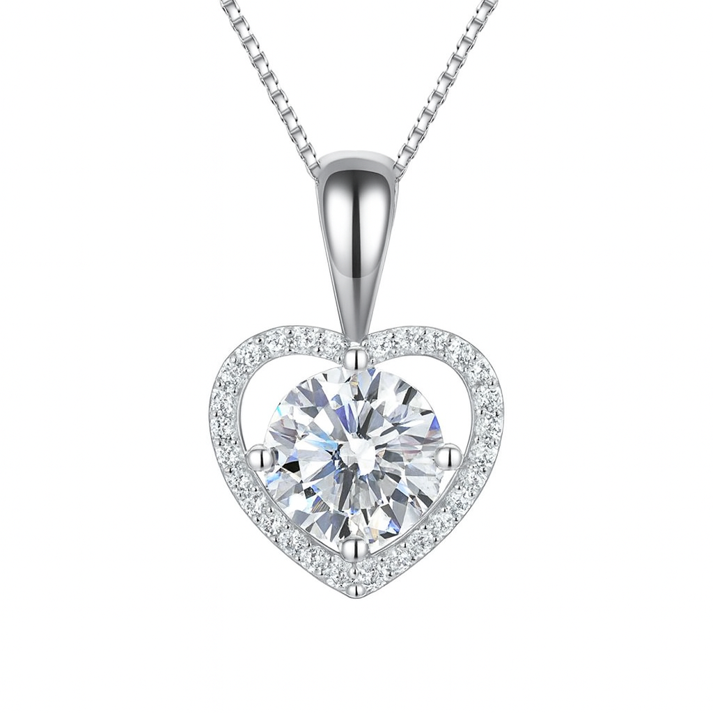 Crystal Heart Pave S925 Necklace on white background