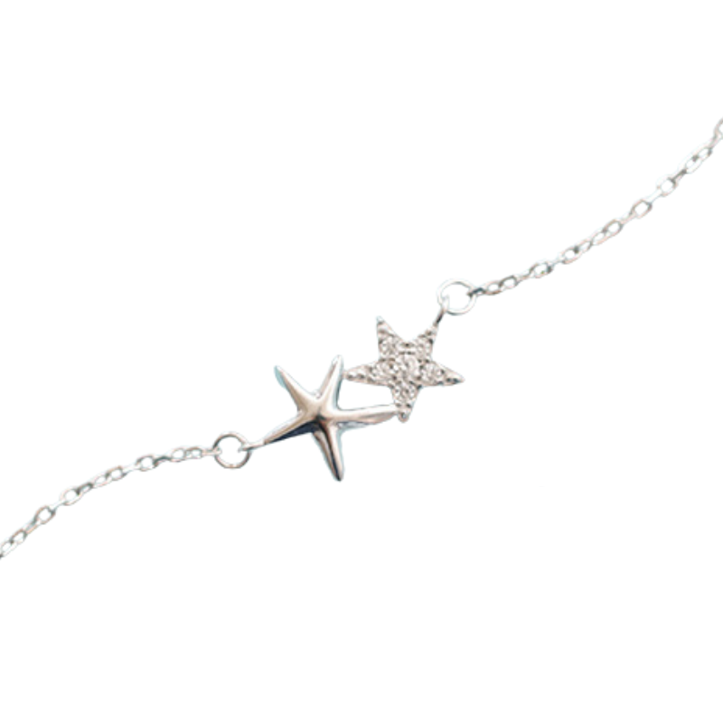 Double starfish sterling silver necklace with crystal accents