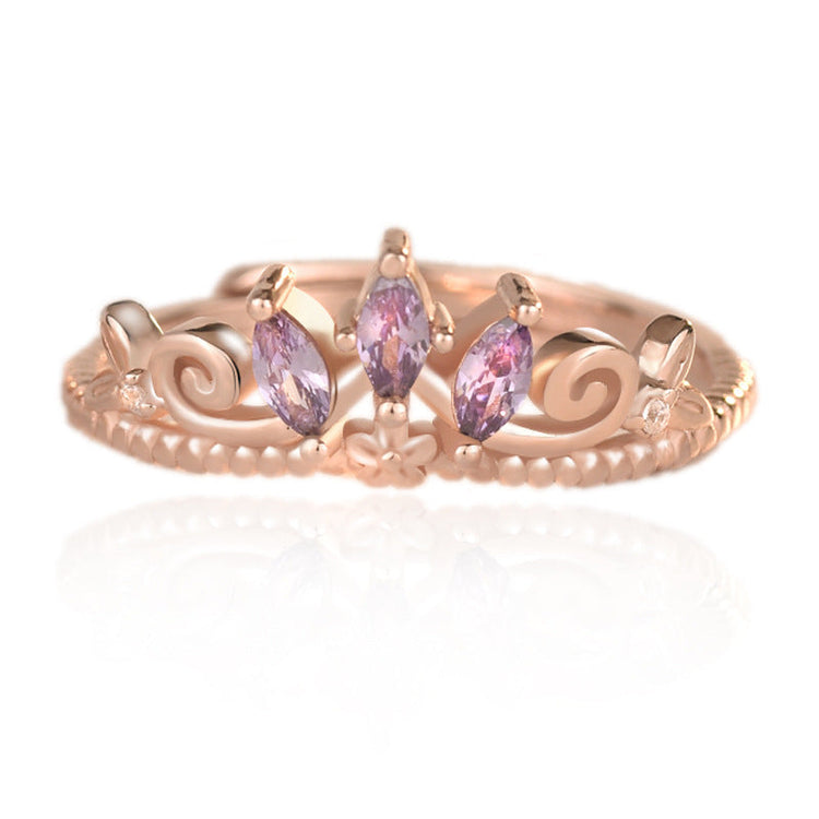 Rose gold floral sterling silver ring sold by Aura Rene