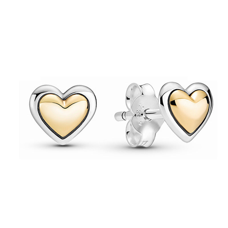 S925 Sterling Silver Golden Heart Stud Earrings alternate