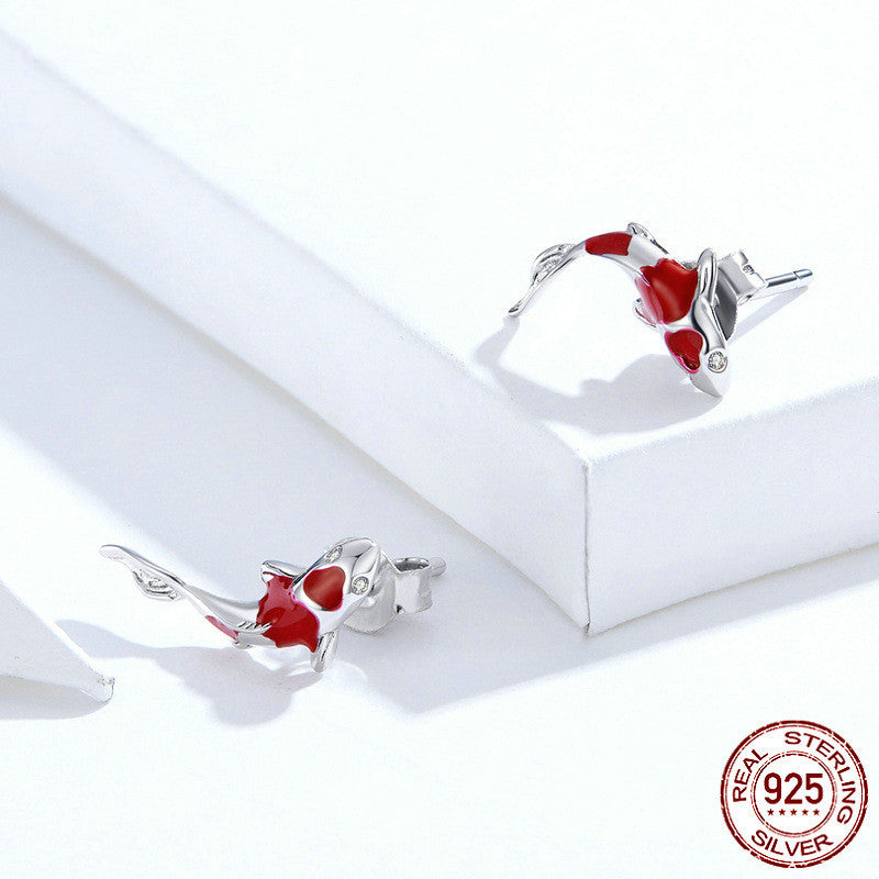 S925 Red Koi Stud Earrings alternate