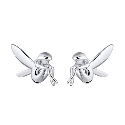 Silver fairy earrings on a white background