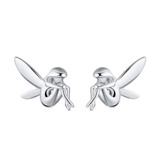 Silver fairy earrings on a white background