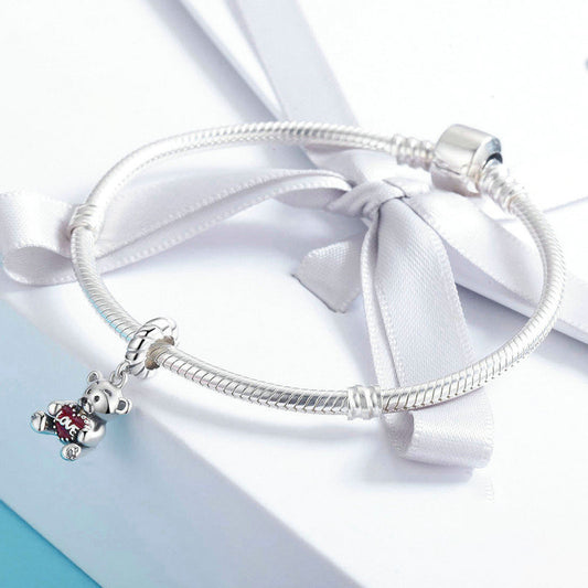 Heart Bear Charm — Sterling Silver Love Bead