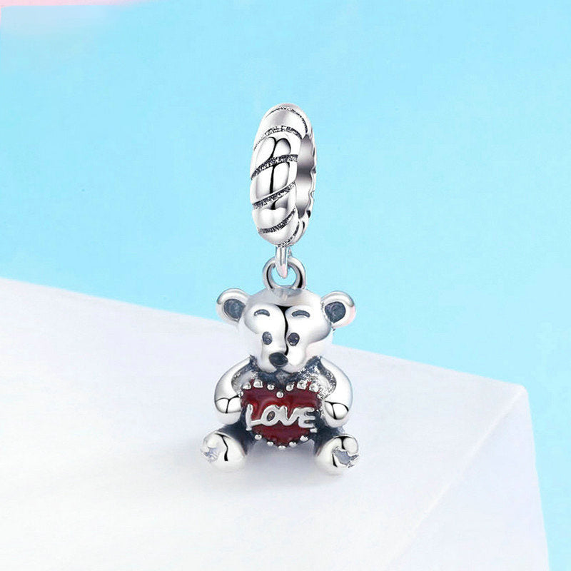 S925 Heart Bear Charm