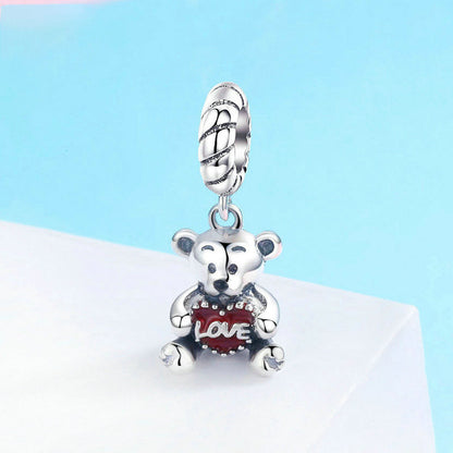 S925 Heart Bear Charm