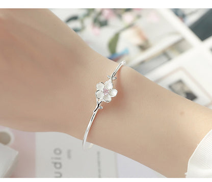 Sakura Cherry Blossom Bracelet — Sterling Silver Floral Bangle