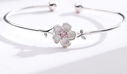 Sakura Cherry Blossom Bracelet — Sterling Silver Floral Bangle