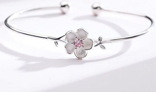 Sakura Blossom Bracelet — Sterling Silver Floral Bangle