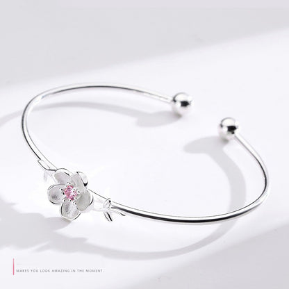 Sakura Cherry Blossom Bracelet — Sterling Silver Floral Bangle