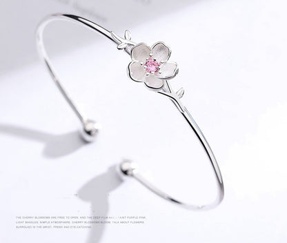 Sakura Cherry Blossom Bracelet — Sterling Silver Floral Bangle