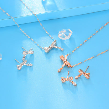 S925 Bow Necklace and Earrings Set