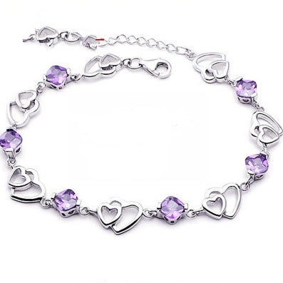 S925 sterling silver bracelet double heart amethyst bracelet Aura Rene