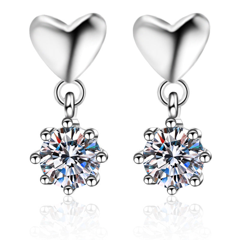 S925 Heart-Shaped Moissanite Drop Earrings