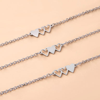 Silver-Tone Linked Heart Bracelet Set