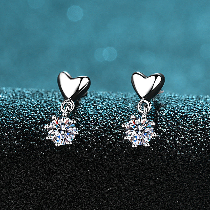 S925 Heart-Shaped Moissanite Drop Earrings alternate