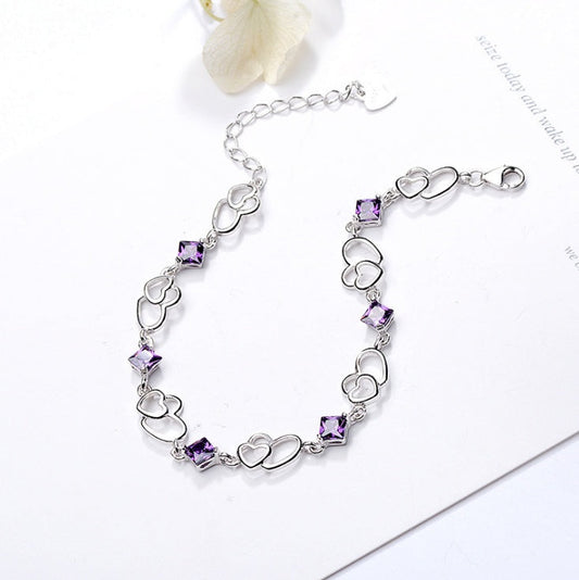 S925 sterling silver bracelet double heart amethyst bracelet Aura Rene